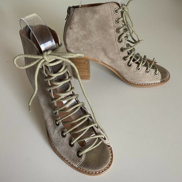 Jeffrey Campbell Cors Lace Up Bootie Sandal Gray Suede Corset Block Heel… - Picture 7 of 10